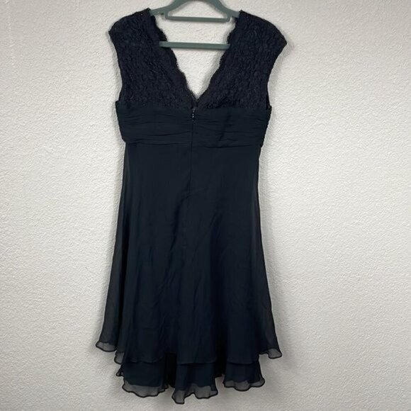 Donna Ricco Black Silk Lace Tiered Dress Chiffon Babydoll LBD Sz 4 - Picture 5 of 12
